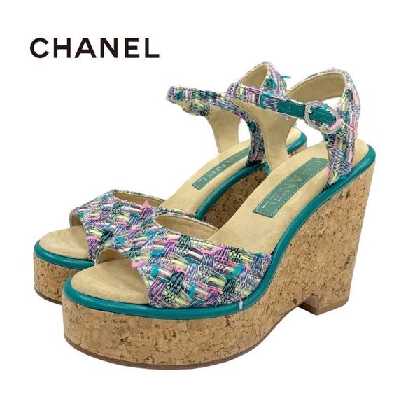 Chanel Handbags - Chanel Sandals Shoes Tweed Cork Multicolor Unused CC Coco Mark